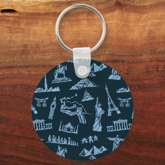 Travel Pattern in Blues Pattern Sleutelhanger (Voorkant)