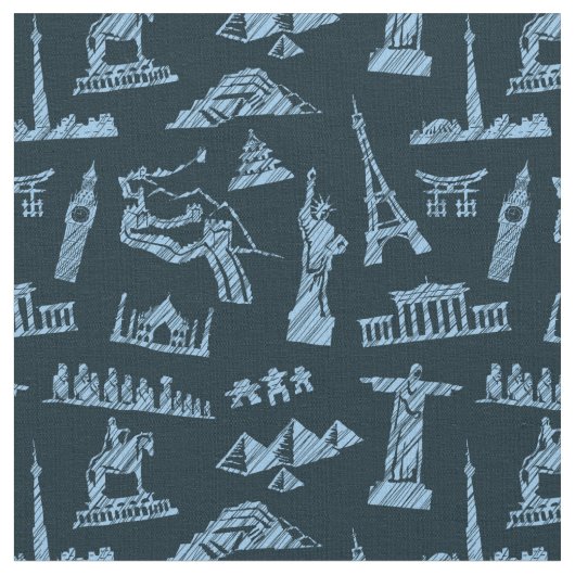 Travel Pattern in Blues Pattern Stof (Close Up)