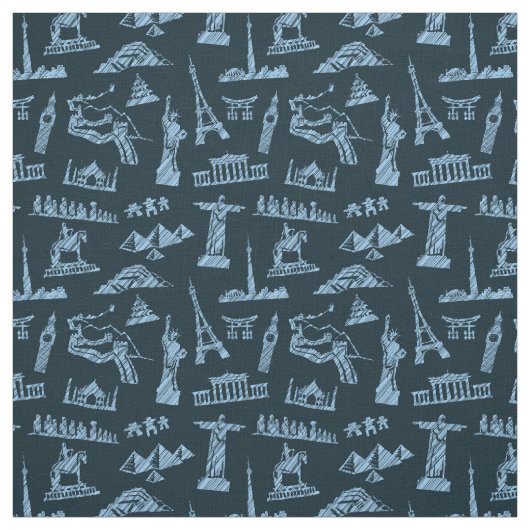 Travel Pattern in Blues Pattern Stof (Swatch)