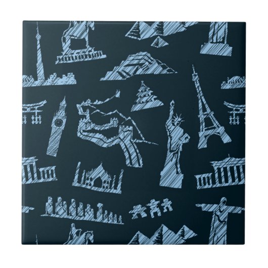 Travel Pattern in Blues Pattern Tegeltje (Voorkant)