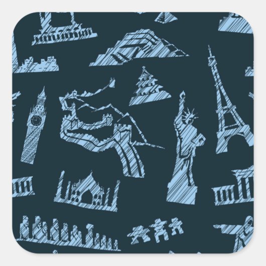 Travel Pattern in Blues Pattern Vierkante Sticker (Voorkant)