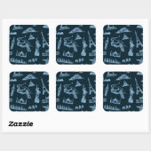 Travel Pattern in Blues Pattern Vierkante Sticker (Vel)