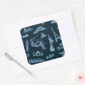 Travel Pattern in Blues Pattern Vierkante Sticker (Envelop)