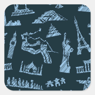 Travel Pattern in Blues Pattern Vierkante Sticker