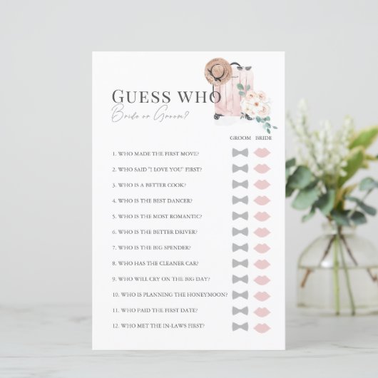 Travel Pink Suitcase Vrijgezellenfeest Guess Who (Staand voorkant)