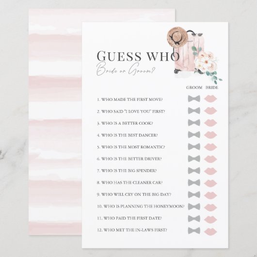 Travel Pink Suitcase Vrijgezellenfeest Guess Who (Voorkant / Achterkant)