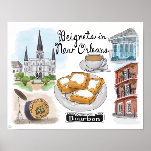 Travel Poster: Beignets in New Orleans Poster (Voorkant)