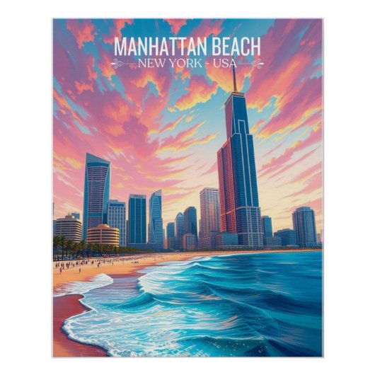 Travel Poster | Manhattan Beach Wallart Home Deco (Voorkant)