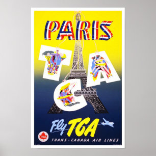 Travel Poster  Paris France Airlines