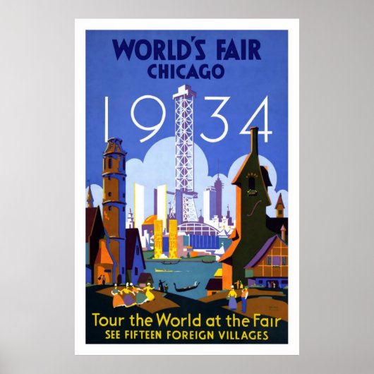 Travel poster van de Chicago World uit 1934 (Voorkant)