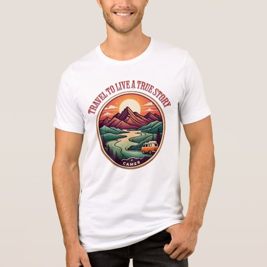 Travel Real Story Tee — No Fake Journeys Badge Tri-Blend Shirt (Voorkant)