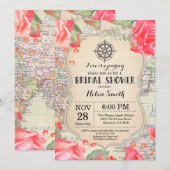 Travel Red Floral Bridal Shower Kaart (Voorkant / Achterkant)