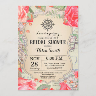 Travel Red Floral Bridal Shower Kaart