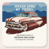 Travel Retro Classic Car Theme 50th Birthday Kartonnen Onderzetters (Voorkant)