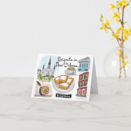 Travel Sketch Notecard: Beignets in New Orleans Kaart (Gele Bloem)