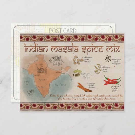 Travel Sketch Postcard: Indian Masala Spice Mix Briefkaart (Voorkant / Achterkant)