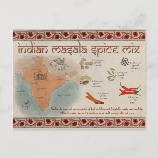 Travel Sketch Postcard: Indian Masala Spice Mix Briefkaart (Voorkant)