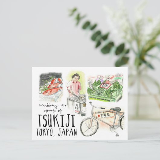 Travel Sketch Postcard: Wandering Tsukiji Tokyo Briefkaart (Staand voorkant)