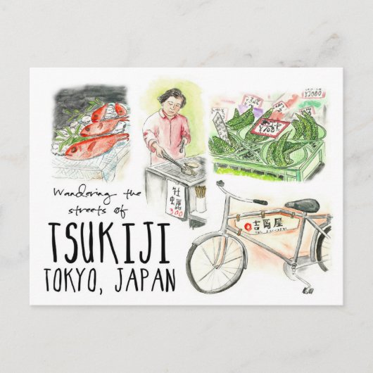 Travel Sketch Postcard: Wandering Tsukiji Tokyo Briefkaart (Voorkant)