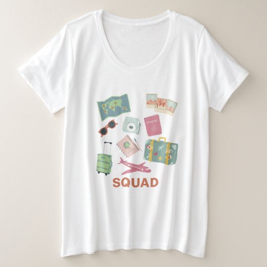 Travel Squad – Schattigee vakantie Essentials Grote Maat T-shirt (Design voorkant)