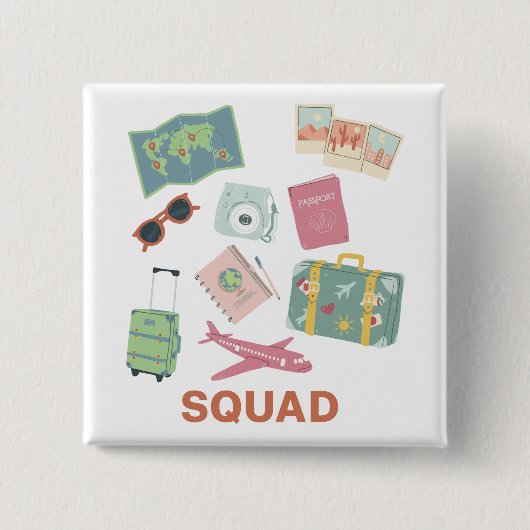Travel Squad – Schattigee vakantie Essentials Vierkante Button 5,1 Cm (Voorkant)