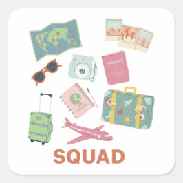Travel Squad – Schattigee vakantie Essentials Vierkante Sticker
