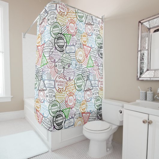 Travel Stamps Douchegordijn (In situ)