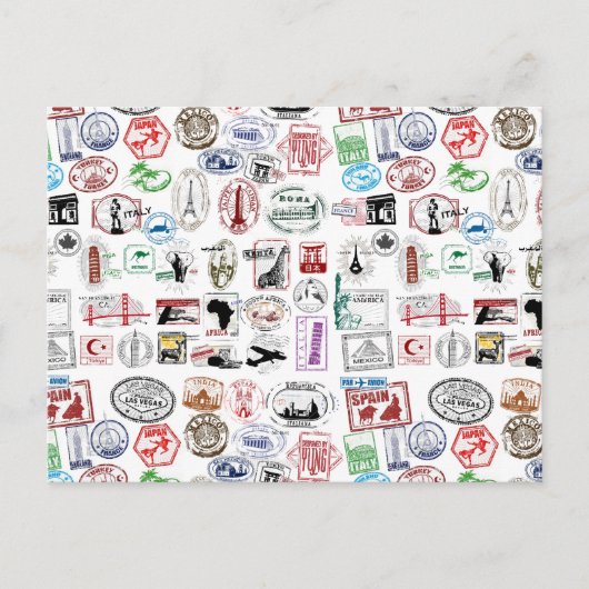 Travel Stamps Patroon Briefkaart (Voorkant)