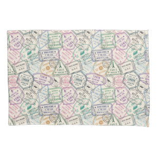 Travel Stamps Patroon Kussensloop