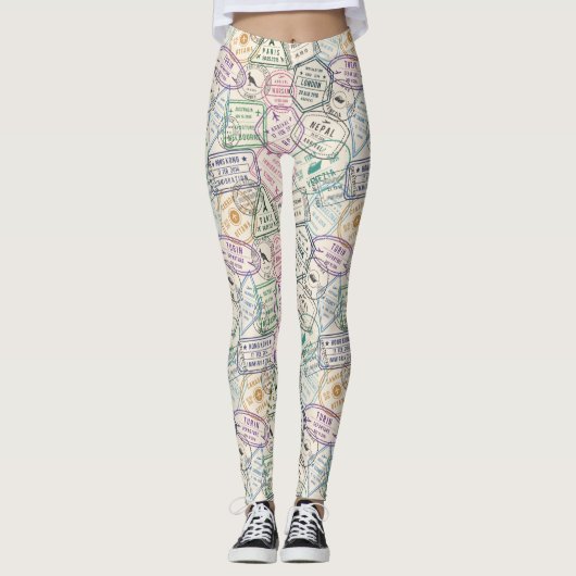 Travel Stamps Patroon Leggings (Voorkant)