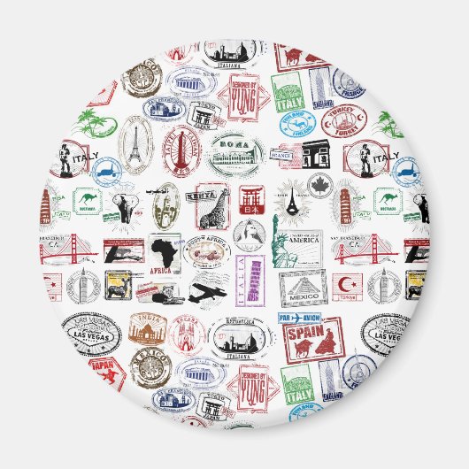 Travel Stamps Patroon Magneet (Voorkant)