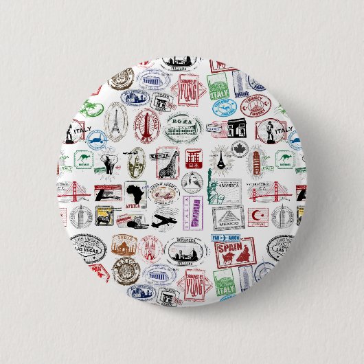 Travel Stamps Patroon Ronde Button 5,7 Cm (Voorkant)