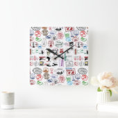 Travel Stamps Patroon Vierkante Klok (Huis)