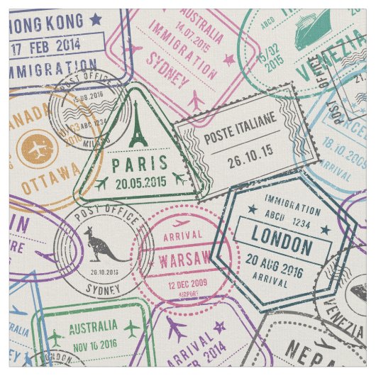 Travel Stamps Patroonstructuur Stof (Close Up)