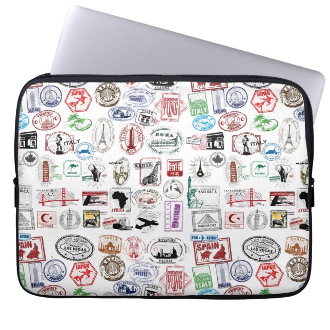 Travel Stamps Pattern Hoesje Sleeve (Voorkant)
