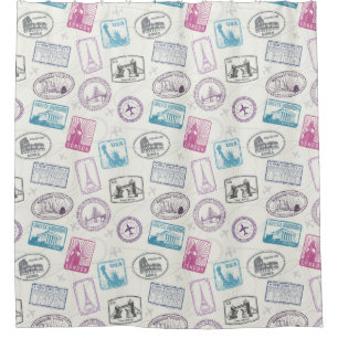 Travel Stamps Showgordijn Douchegordijn