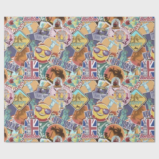 Travel Sticker Pattern Cadeaupapier (Vlak)