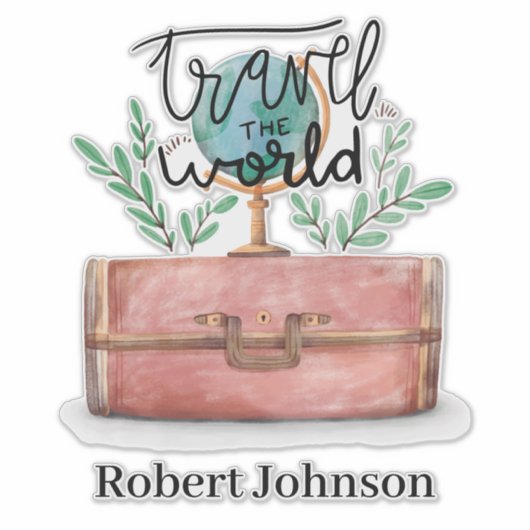 Travel the world toevoegen naam toe sticker (Voorkant)