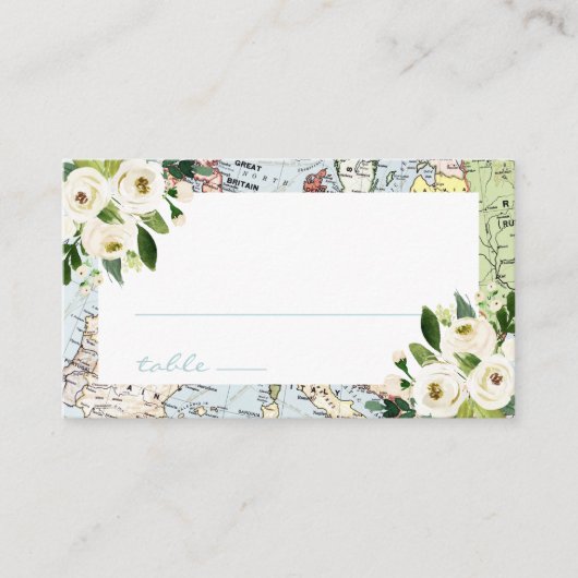 Travel-thema Floral Blue en Green Map Plaatskaartje (Voorkant)