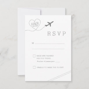 Travel Theme Airplane Heart Retro minimalist RSVP Kaartje
