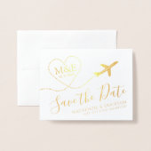Travel Theme Airplane Monogram Logo sparen de datu Folie Kaarten (Voorkant met envelop)