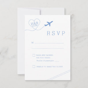 Travel Theme Blue Airplane Heart minimalist RSVP Kaartje