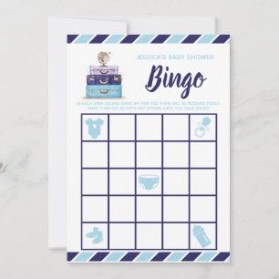 Travel Theme Blue Baby shower Bingo Game Kaart