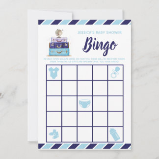 Travel Theme Blue Baby shower Bingo Game Kaart
