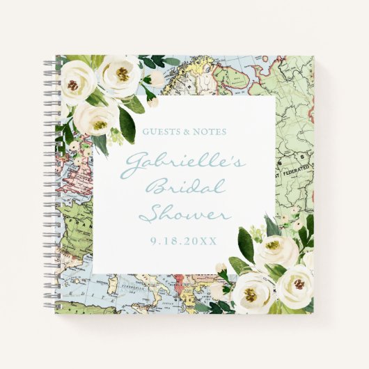 Travel Theme Floral Map Shower Guest Book Notitieboek (Voorkant)