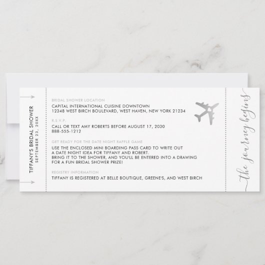 Travel Theme Silver Vrijgezellenfeest Boarding Pas Kaart (Achterkant)