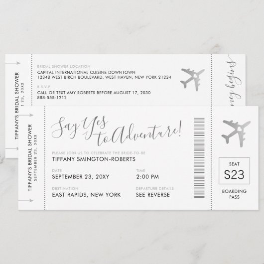 Travel Theme Silver Vrijgezellenfeest Boarding Pas Kaart (Voorkant / Achterkant)