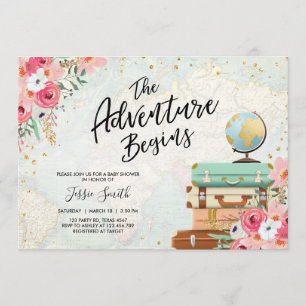 Travel themed Baby shower nodigt uit Adventure Beg Kaart