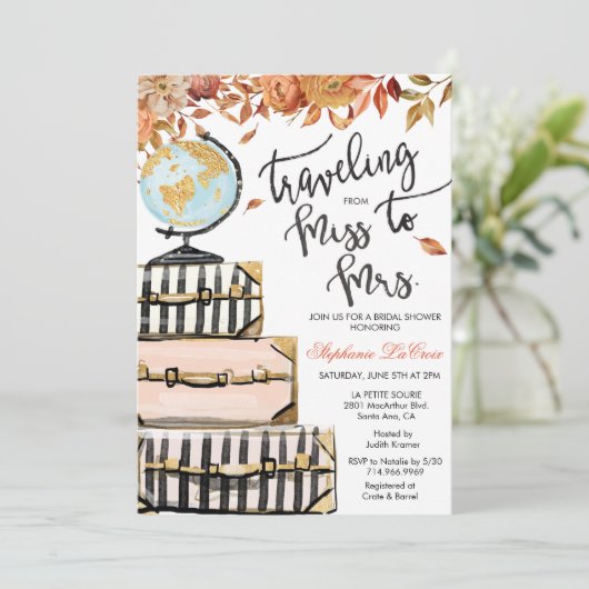 Travel Thleed Bridal Shower-uitnodiging Kaart (Staand voorkant)