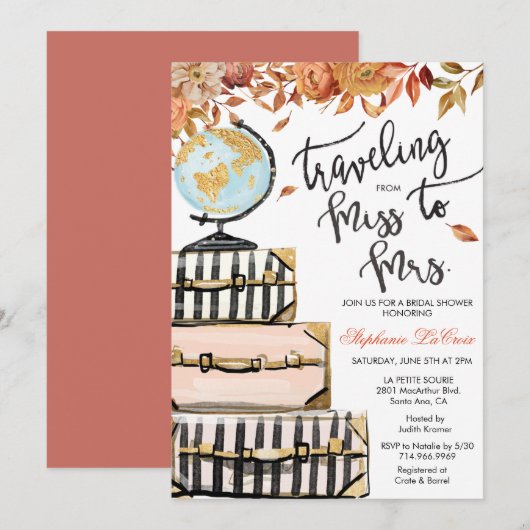 Travel Thleed Bridal Shower-uitnodiging Kaart (Voorkant / Achterkant)